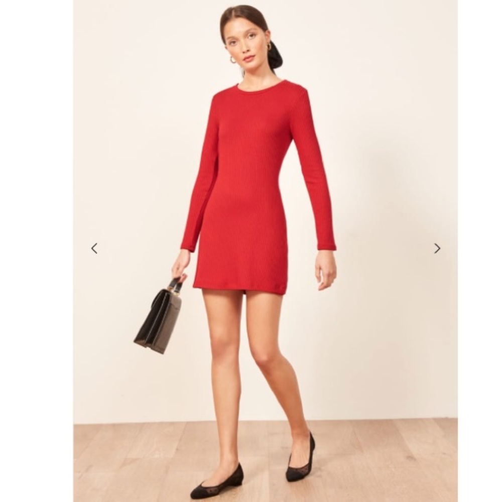 Reformation Jeanne mini long sleeve dress, Red - size XS